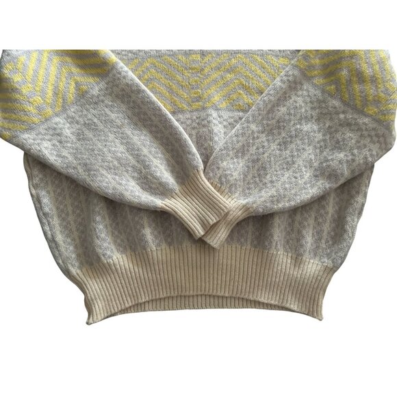 Vintage DEMETRE 100% Wool Knit Sweater Beige & Yellow Geometric Pattern Size XLa - Picture 6 of 12